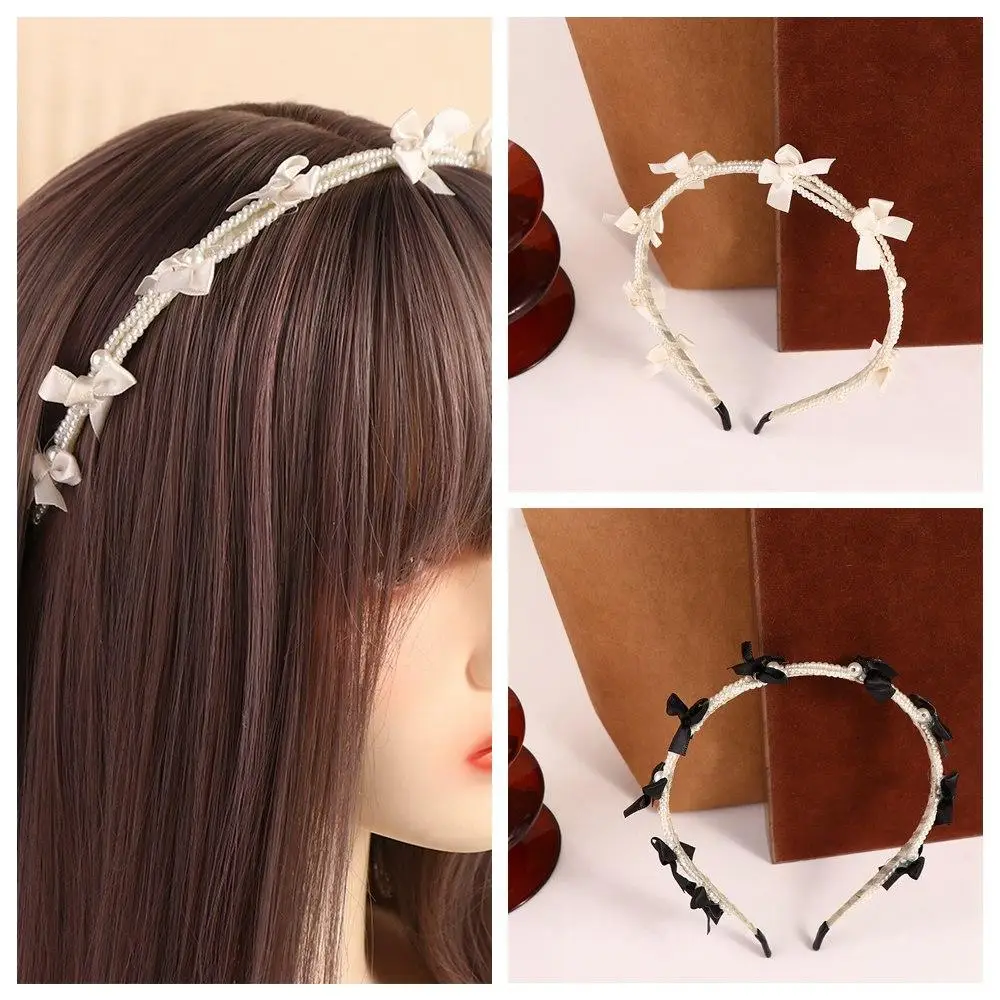 Elegant Korean Style Pearl Hair Band Headwear Headband Bow Headband Hairband Ins Pearl Hair Hoop Girl