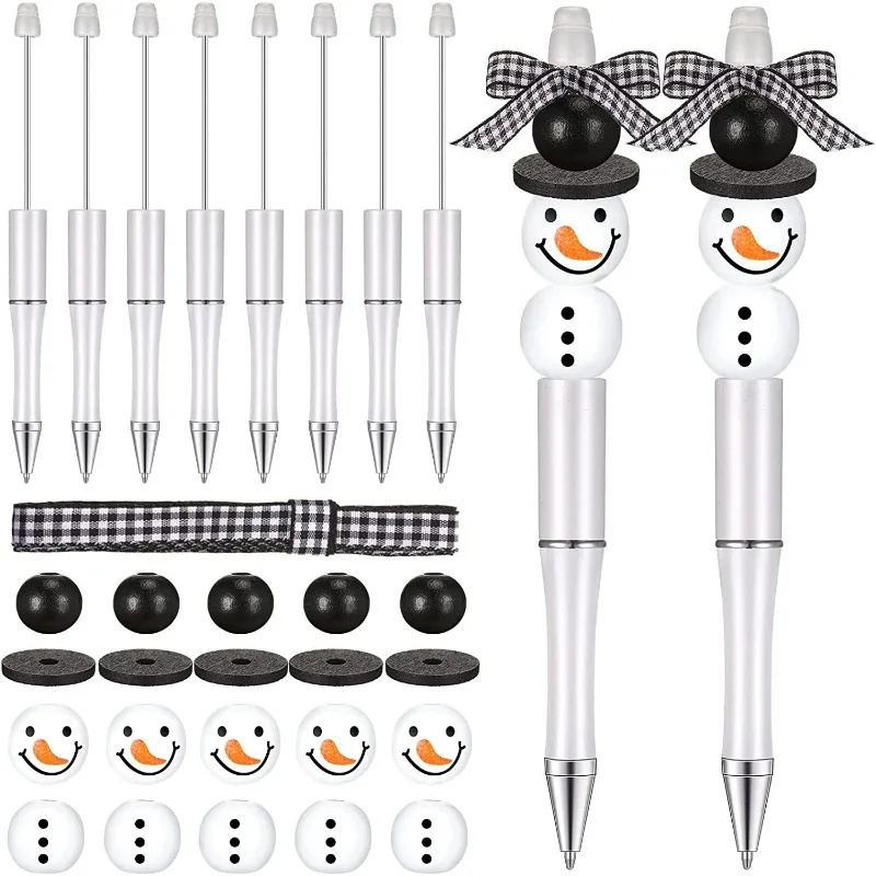 

10Pcs Christmas Funny Original Ballpoint Pen Personalized Gifts for Student Office Supplies Stationery DIY Snowman Beading Pens