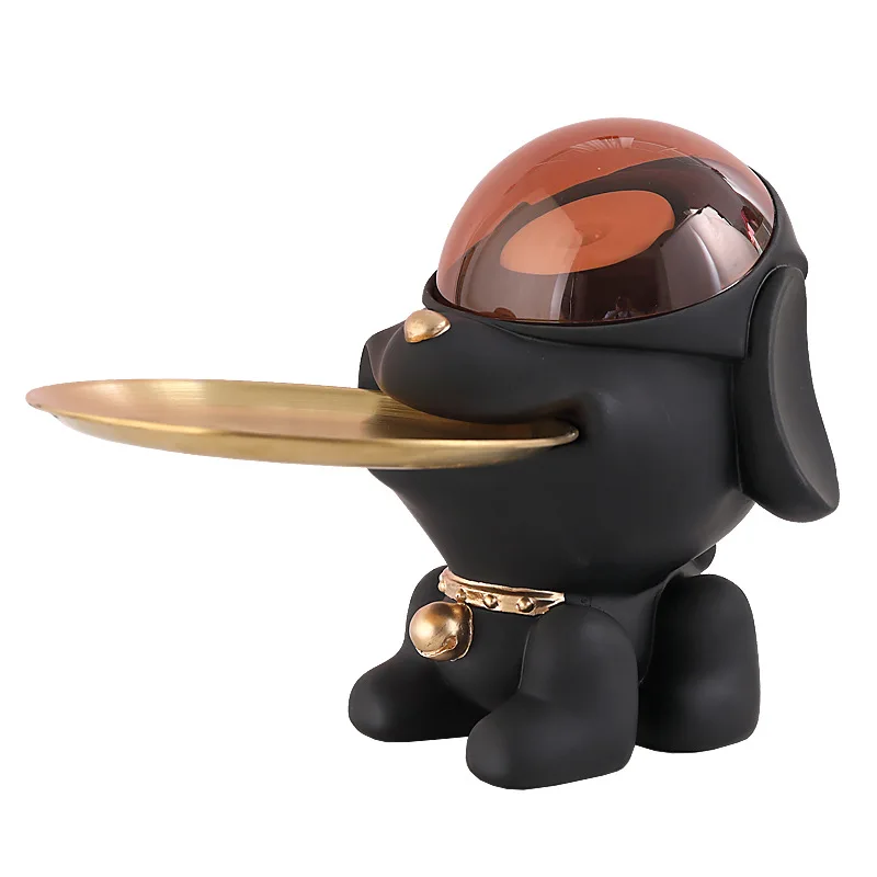 Modern Cute Black Dog Figurine Decorative Storage Tray Entryway Key Holder Countertop Jewelry Makeup Organizer Living Room Bedro