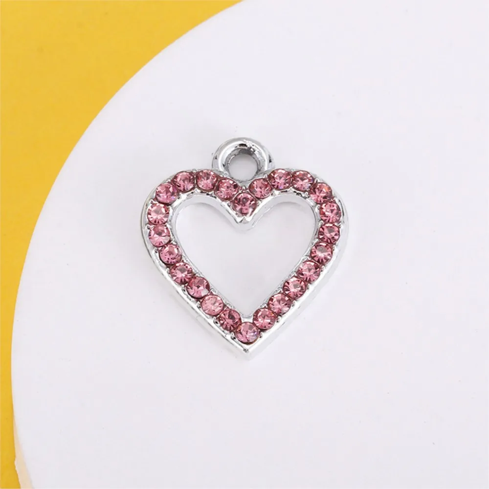 10pcs Heart Pendant Charms With Glass Rhinestone Dangle For DIY Bracelet Necklace Earrings Jewelry Making Supplies Accessories view 3