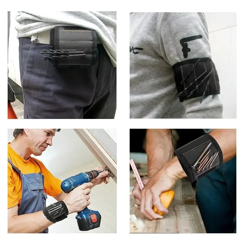 Woodworking Magnetic Wristband Portable Tool Bag Electrician Wrist Tool Belt Screws Nails Drill Bits Holder Repair Tools