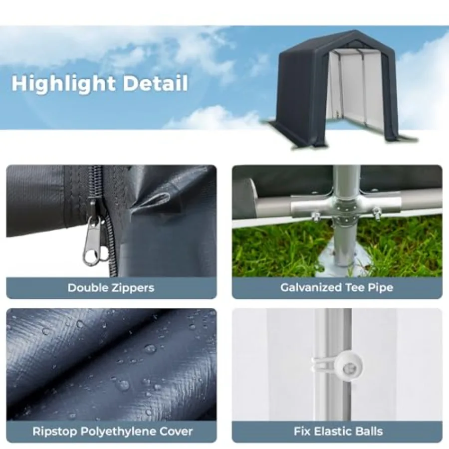 سقيفة تخزين خارجية محمولة مقاس 6 × 10 قدم مع باب وسحاب قابل للطي وفتحات للدراجات النارية ومخزن المعدات الخارجية #6