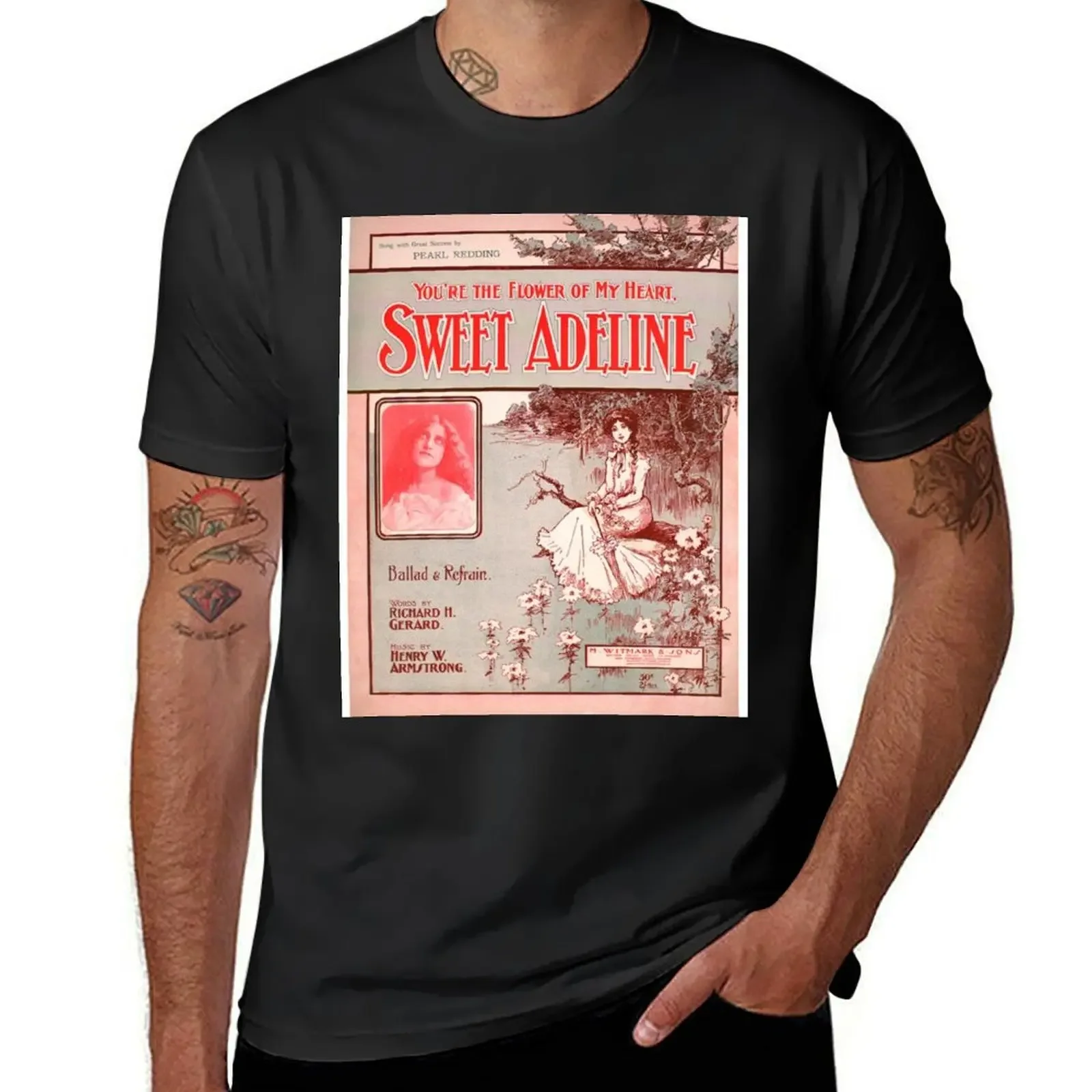 Vintage Sheet Music Songbook Cover Sweet Adeline 1903 T-Shirt plus size clothes summer top t shirt men 100℅ cotton