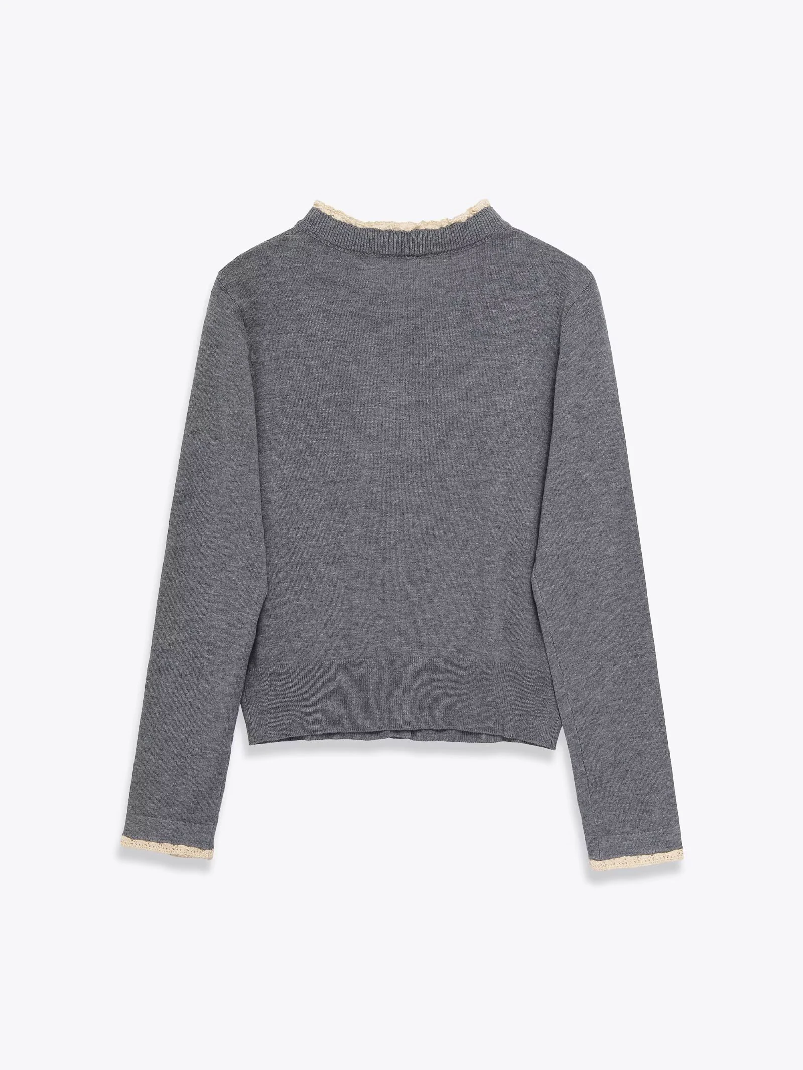 Europeu e americano feminino fino ajuste francês contrastante combinação renda emenda em torno do pescoço manga comprida botão jaqueta de malha