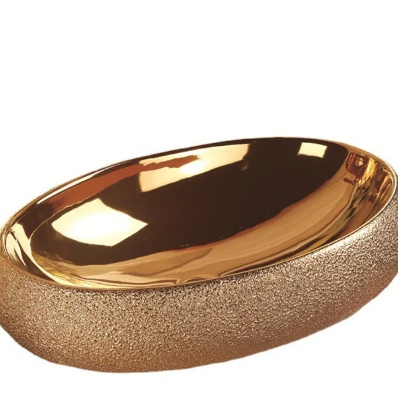 Luxury rose gold art basin electroplated wash basin Oval embossed bubble glaze ceramic basin