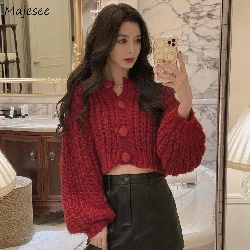 Vintage Korean Style Cropped Sweaters Women Cardigans Harajuku 5 Colors Chic Sweet Ladies Autumn Baggy Knitted Outwear Street