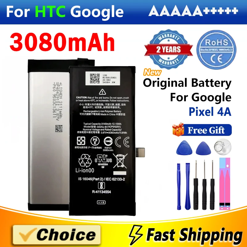 1Pc 3080mAh Original Battery For HTC Google Pixel 4A Pixel4A,G025J-B AAA+ Brand New Replacement Phone Lithium Battery+Tools