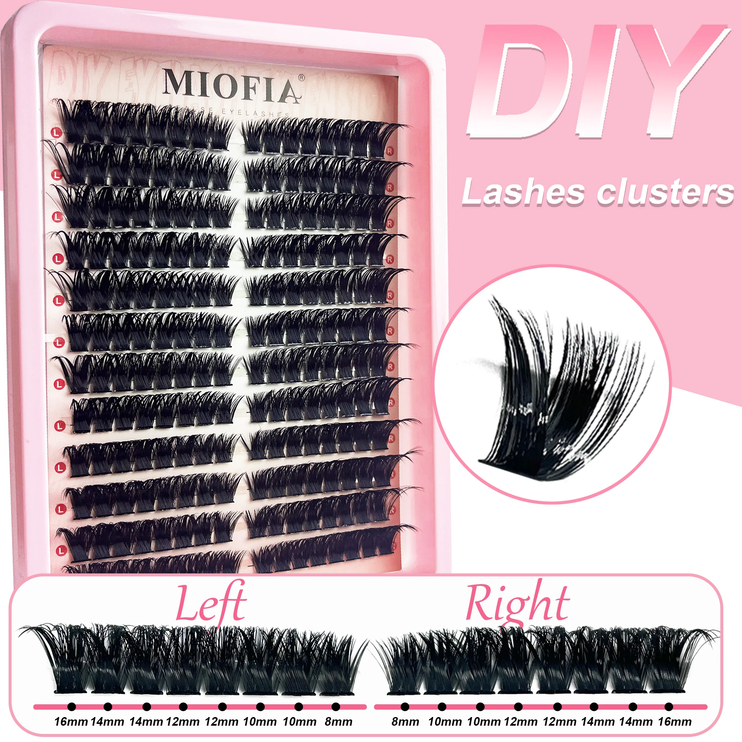 MIOFIA 100D Wimpernbüschel 3D Faux Mink Wimpern Flauschige Einzelwimpern Volumenwimpern Katzenaugen-Wimpern Natürliche Wimpernverlängerung Make-up – Detail 2