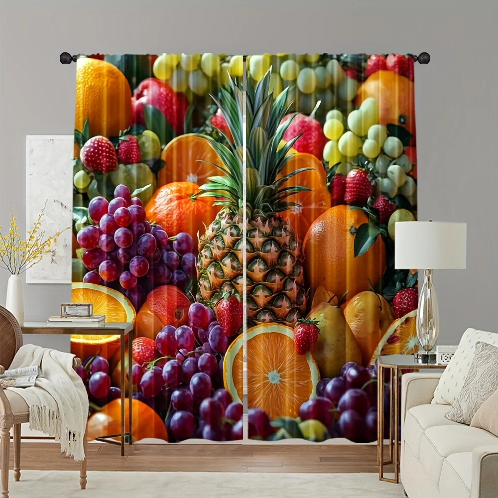2pcs Tropical Fruit Curtains Fresh Produce Print Blackout Drape Living Room Bedroom Window Treatment Home Decor