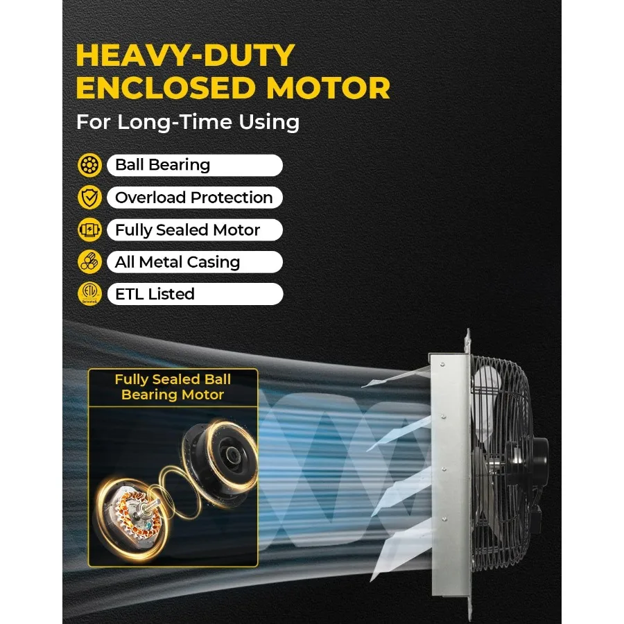 Ventilatore di scarico per otturatore da 18 pollici con cavo di alimentazione Montaggio a parete ad alta velocità 2 500 CFM per garage Soffitta Negozi Serra Potente Ventila