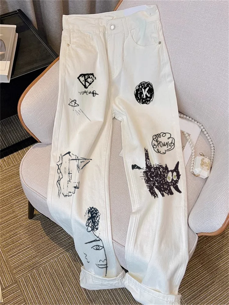 

Крутые американские ковбойские брюки Fiti, женские свободные широкие брюки с высокой талией, прямые брюки в пол, летние джинсы