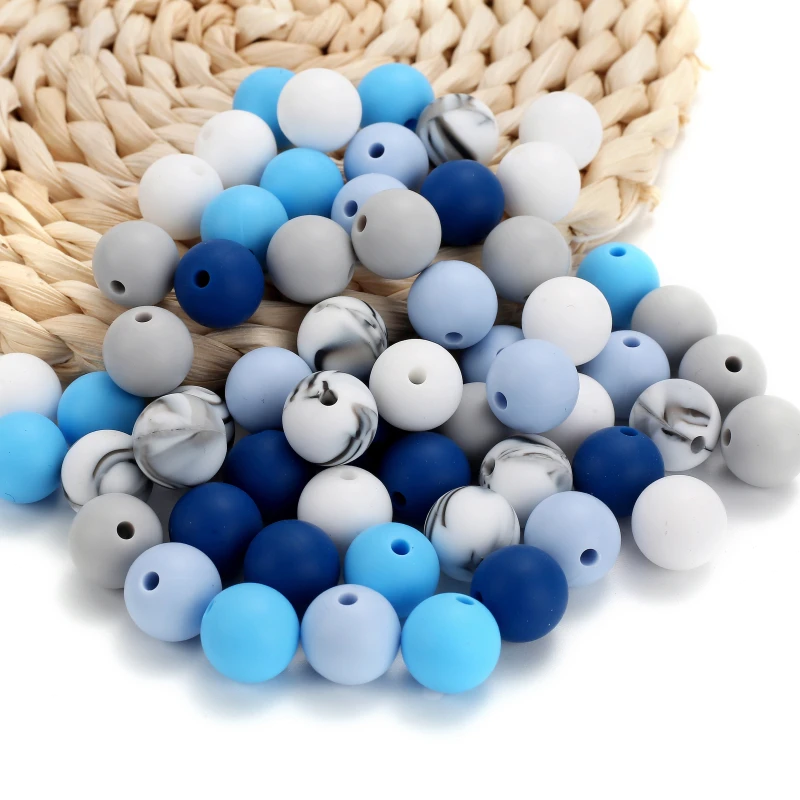 60Pcs 12mm Round Silicone Beads for Pacifier Clips Chain Spacing Loose Beads For DIY Jewelry Making Necklace Teether BPA Free