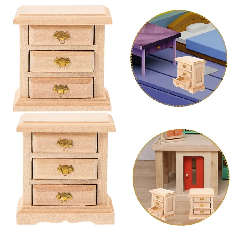 

ABWP-2Pcs Nightstands Night Stand Furniture Bed Table Decor Miniature Cabinet Night Table Cabinet Props Wood Cupboard Easy Insta