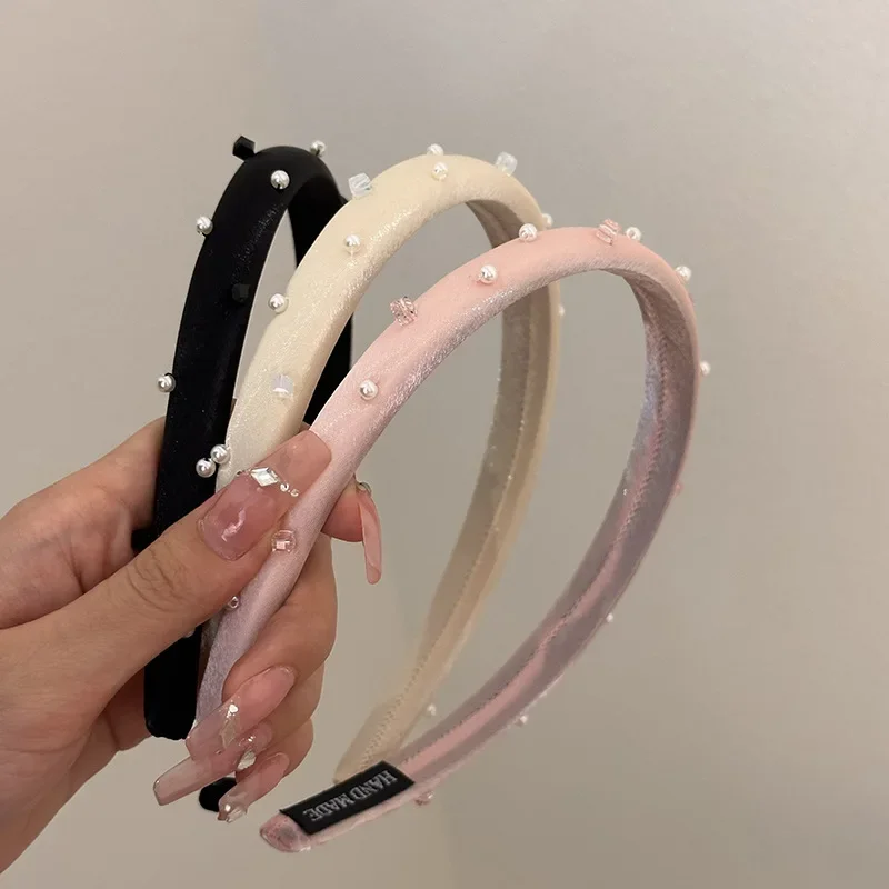 

Korean Pearl Headband for Women Solid Color Hair Hoop Headband Hair Accessories Face Wash High-Grade Headwear for Women Girls