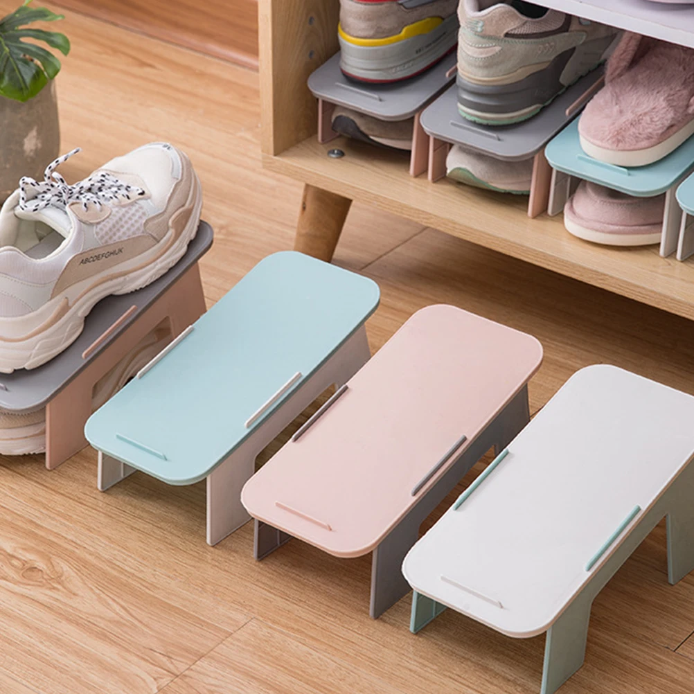 

4 Pcs Shoes Rack Double Layers Foldable Wall Mounted Shoe Organizer Storage Bins Home Use Canvas Sandals Kid Shoes Slippers Flip