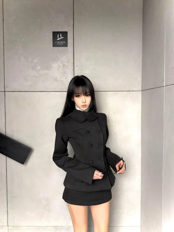 

Autumn Winter Luxury Women's Suiting Set High Waist Skirt And Long Sve Jaet Double Breasted Slim Fit Design Faion...