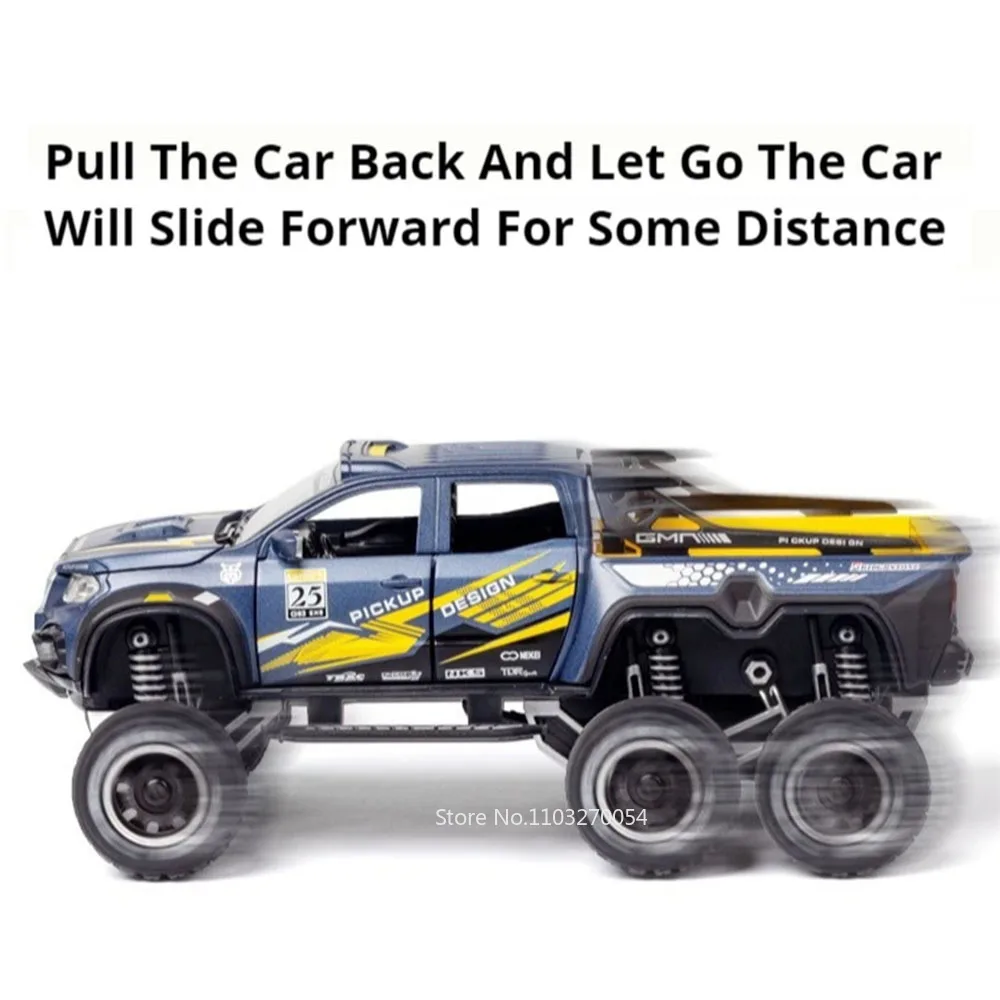 1/28 X-CLASS EXY 6X6 SUV Car Model Toys Diecast Alloy Sound Light Pull Back 6 Doors Opened Rubber Tires Vehicles Toy for Gifts