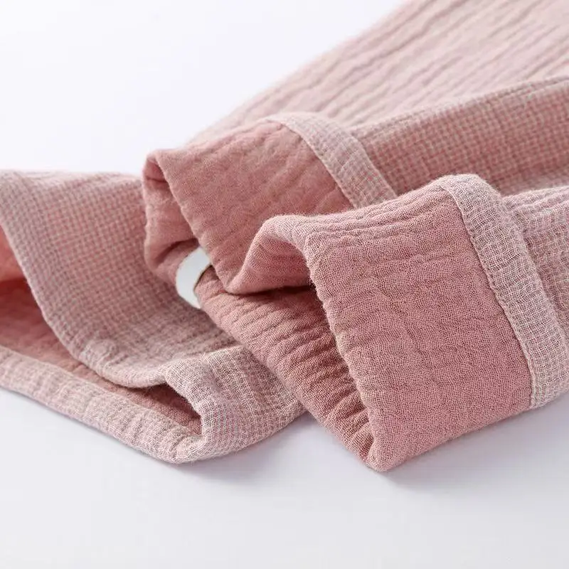 Japanese Style Pure Cotton Pajamas Men Women Breathable Four Layer Gauze Shirt Pants Set Comfortable Leisure Couples Homewear