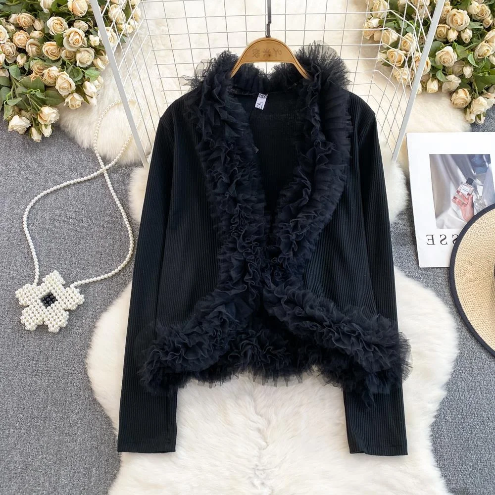 

Slimming Effect Pure Desire Autumn Winter Me Lace Trim V-Ne Women's Jaet Casual Sli ort Outerwear Commute Sle