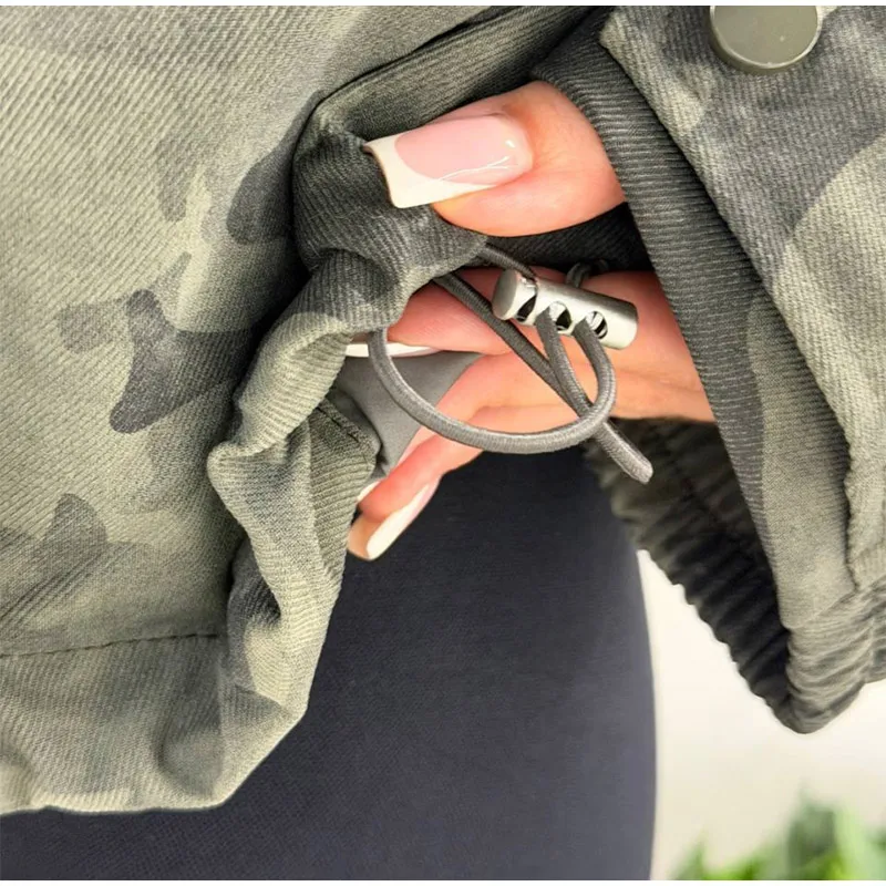 Camo Print Hooded Puffer Jacket Chic Zip Up Stand Collar Elastic Cuff Warm Cropped Coat 2026 Women Winter Commute Street Jackets