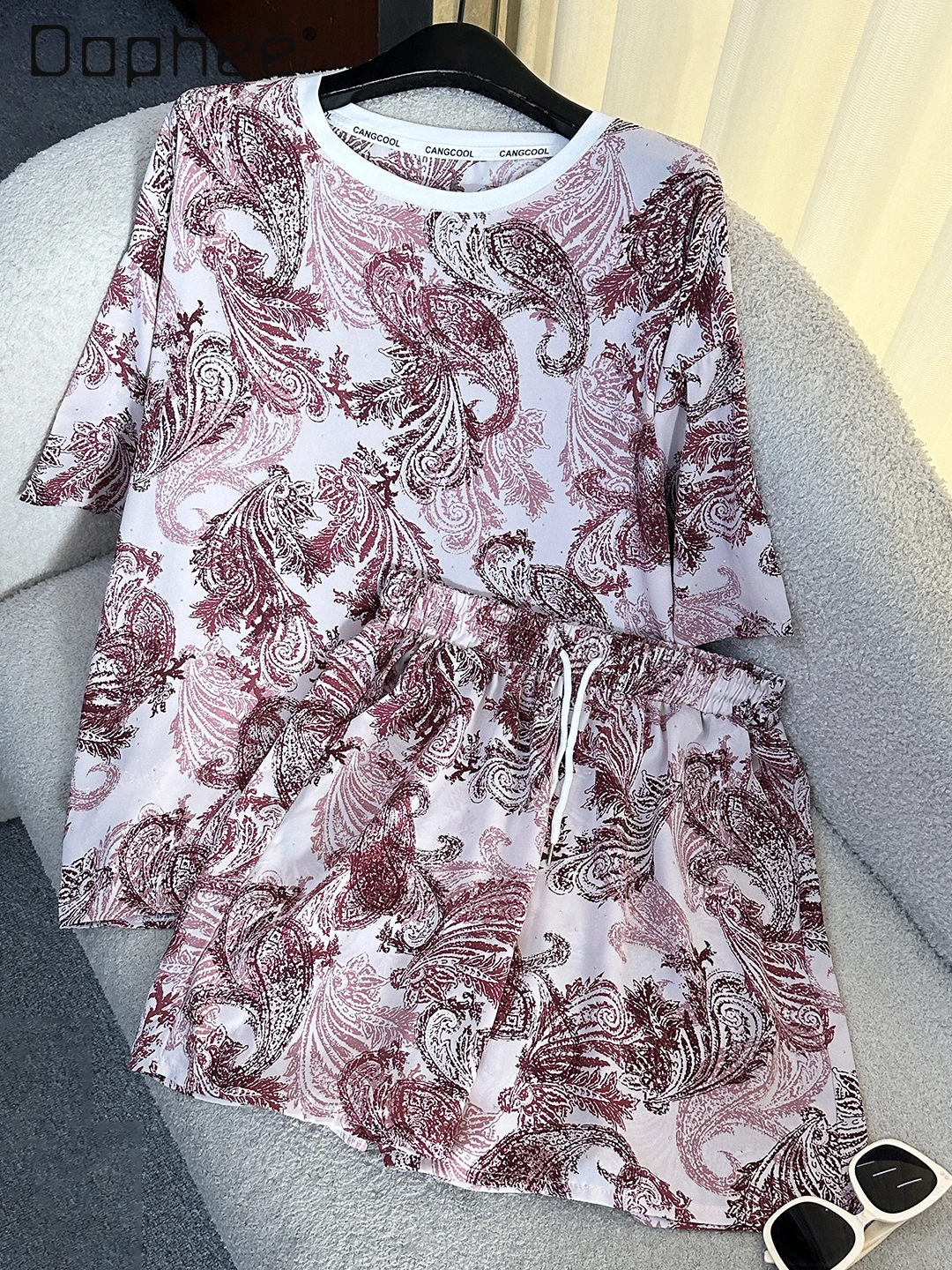 

Fashion Hot Diamond Tie-dye Printing Short-sleeved T-shirt Outfits 2025 Summer New Loose Casual Top + Shorts Two-piece Set Women