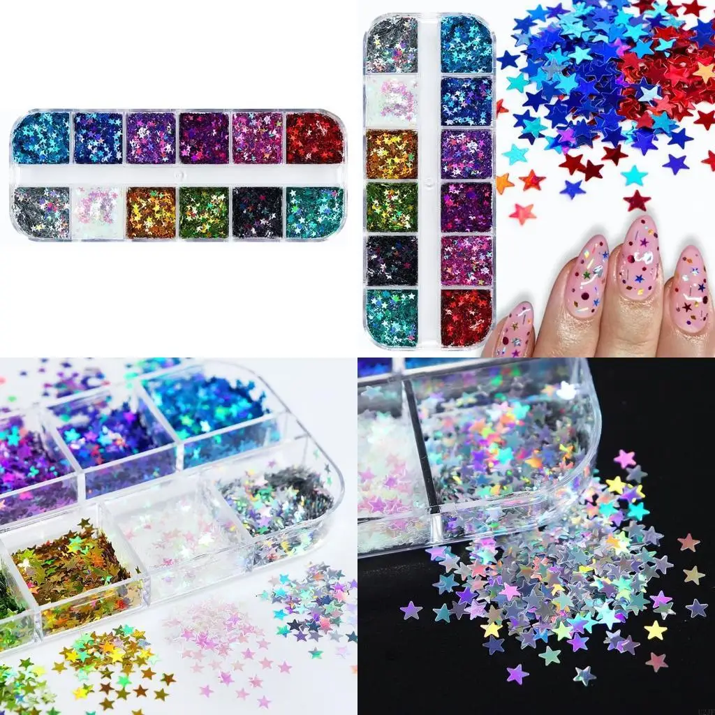 12Grid Five-pointed Star Sequins Size 3mm Mixed Jewelry Resin Drop Filled Sequins 3D Sequins