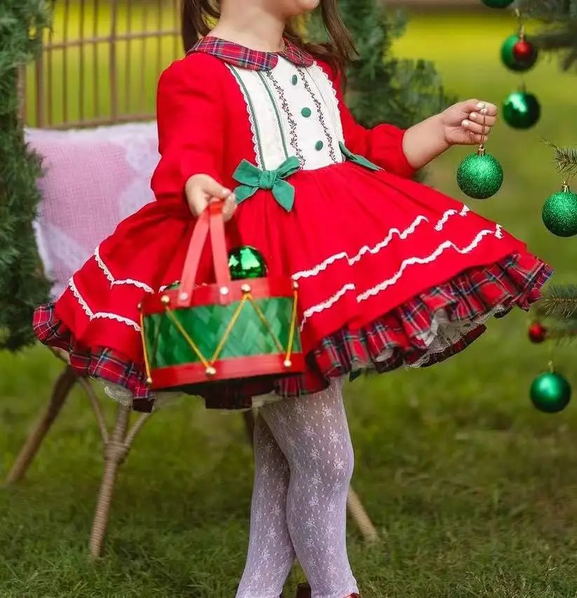 

От 0 до 12 лет, красное клетчатое винтажное красное платье принцессы с вышивкой в осенние листья для маленьких девочек, красное платье принцессы для фотосессии на день рождения, праздник Ид, РождествоC236