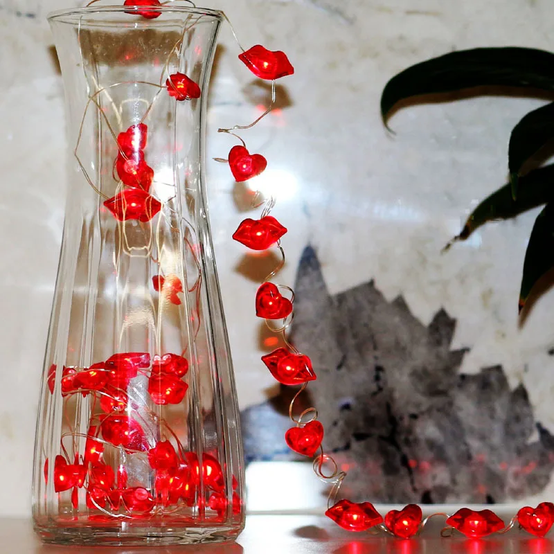 2 متر عيد الحب سلسلة أضواء 20 LED أبيض أحمر الحب على شكل قلب الجنية ضوء جارلاند الزفاف حفلة عيد ميلاد ديكور العرض