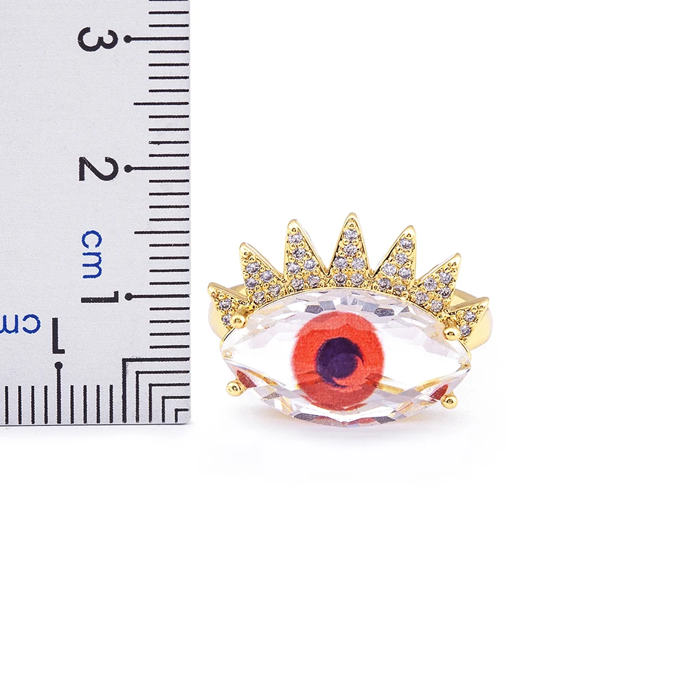 Nidin Trendy Bohemian Lucky Colorful Evil Eye Transparent Rhinestone Opening Adjustable Ring Womem Elegant Jewelry Fine Gift