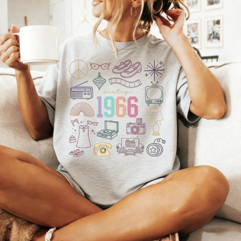 Birthday Shirtfor 60t Gift Happy Shirt 1966 Sixty Bday Vintage Classic Fashion Streetwear Crewneck Short-sleev Graphic Tshirts