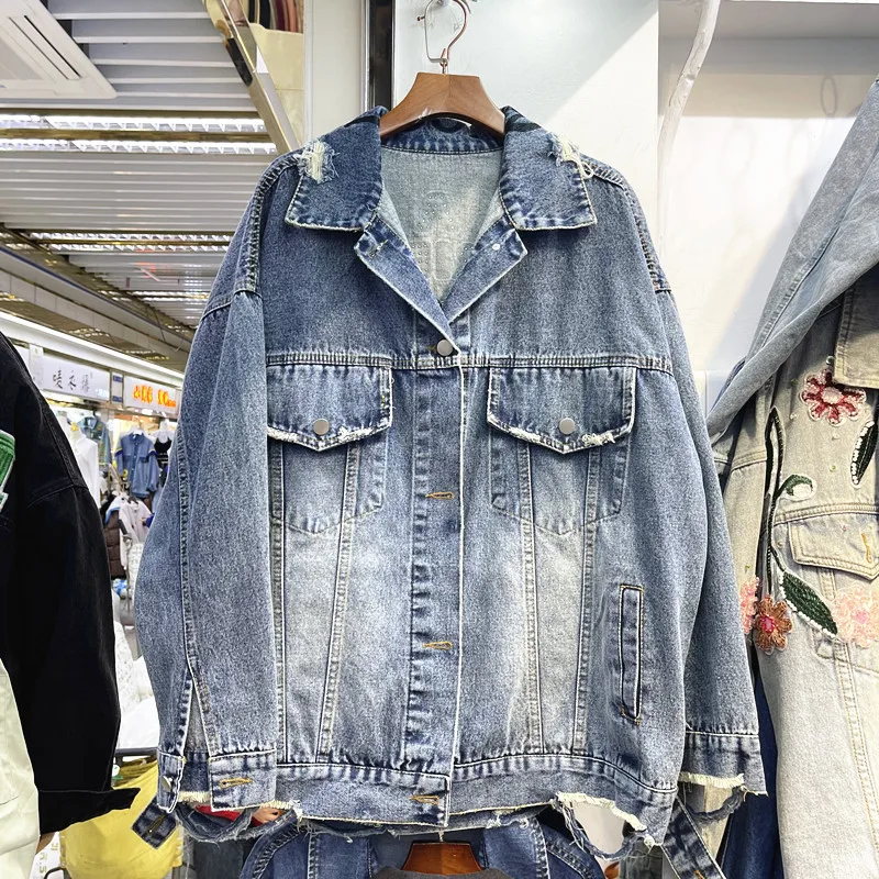 Female New Cartoon Dog Pattern Sequins Denim Jacket for Women Heavy Industry Beads Diamon Washed Loose Jackets Coat Outerwear