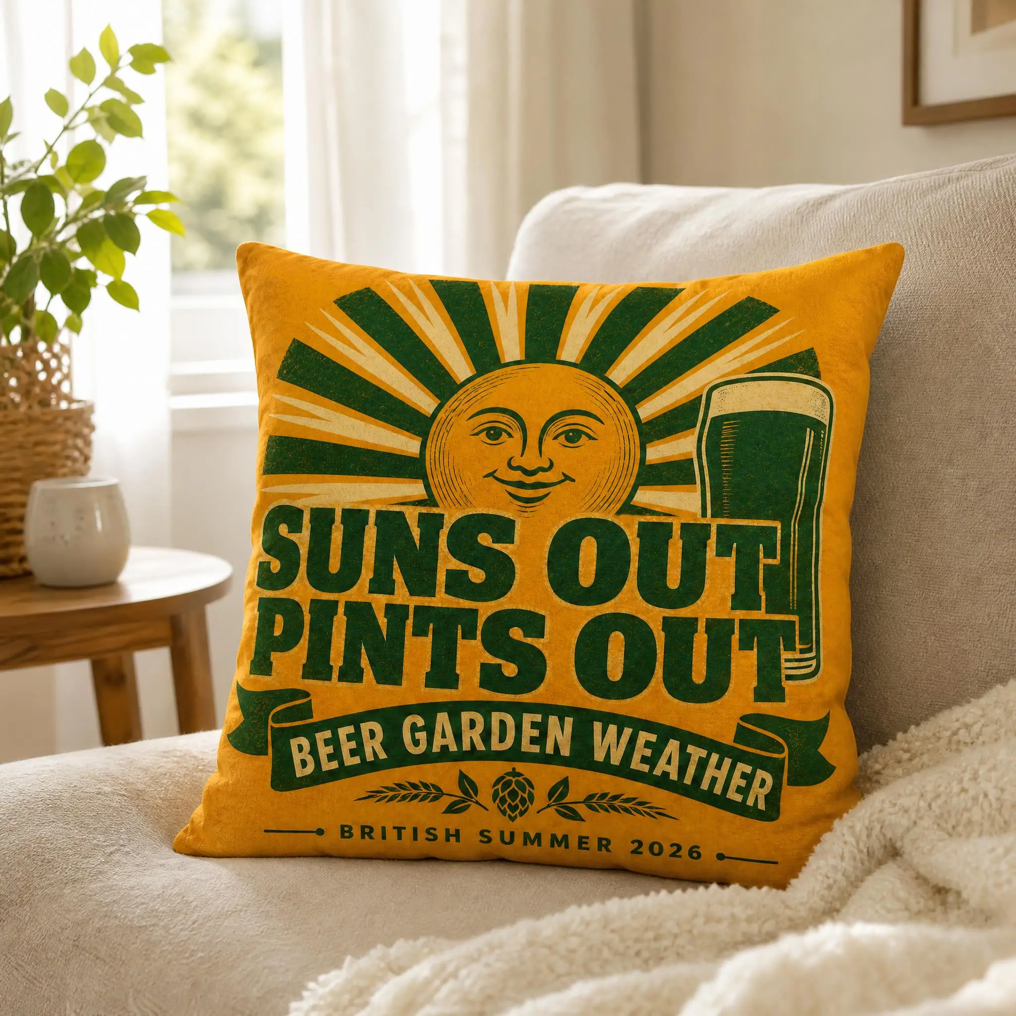 Funda de almohada con diseño de jardín de cerveza de verano, adecuada para decoración de sofá y dormitorio, regalo único para las fiestas