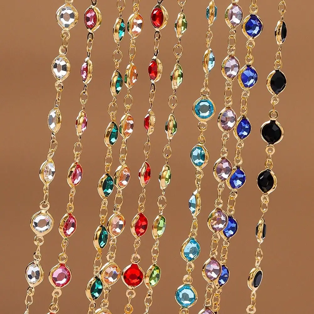 Colorful Shiny Crystal Beads Chains Zircon Crystal Beads Necklace Chain Making Necklace Beaded Making