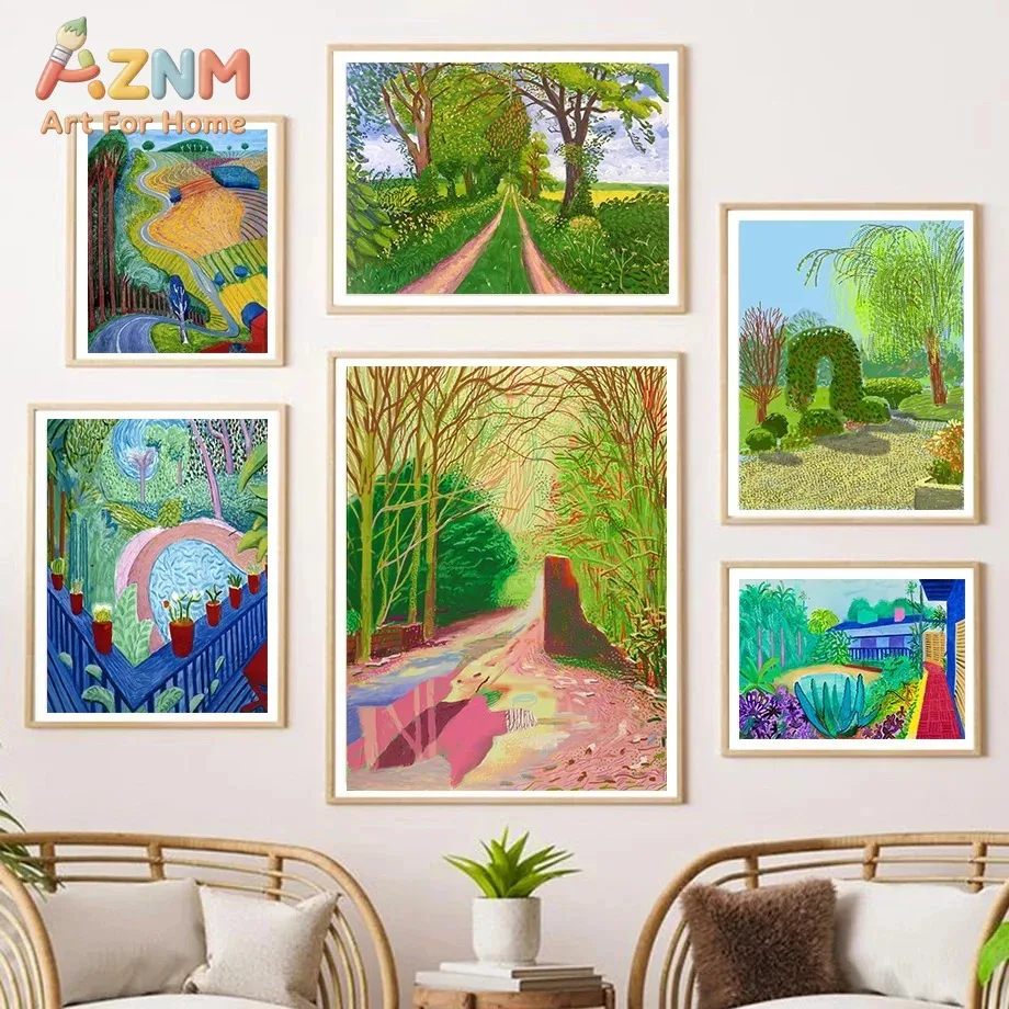 David Hockney The Arrival of Spring Poster Abstract Painting Nature Landscape Canvas Prints Wall Art Pictures Home Office Decor