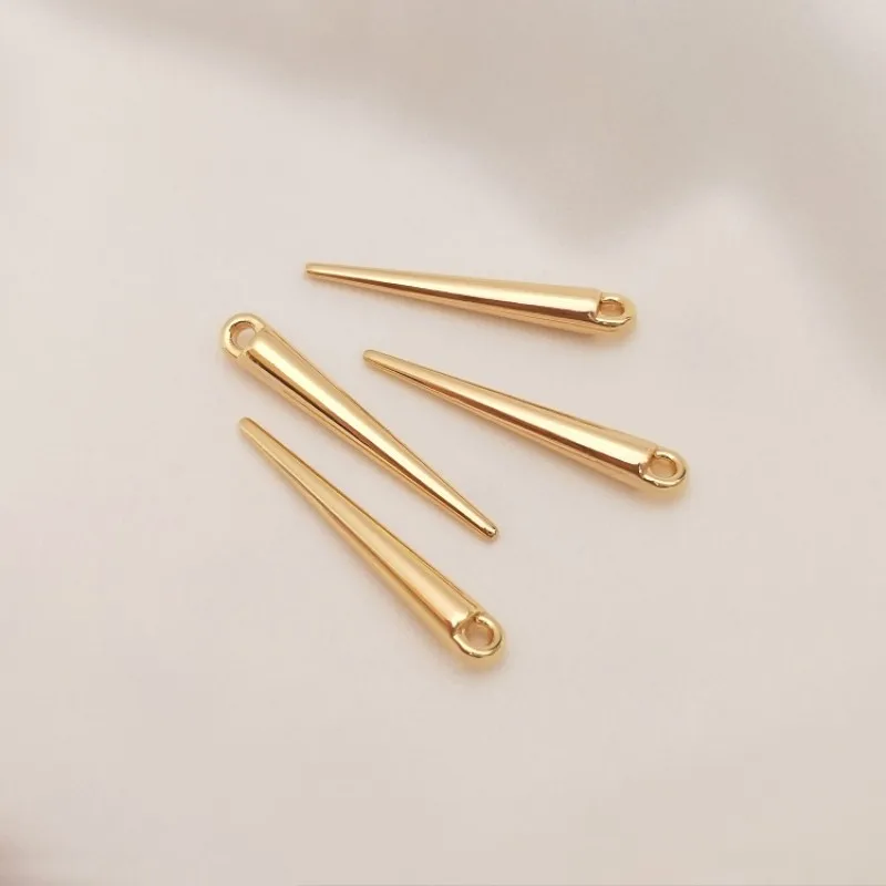 34*5mm 14K Real Gold Plated Brass Cone Charm Pendant For DIY Jewelry Making Supply