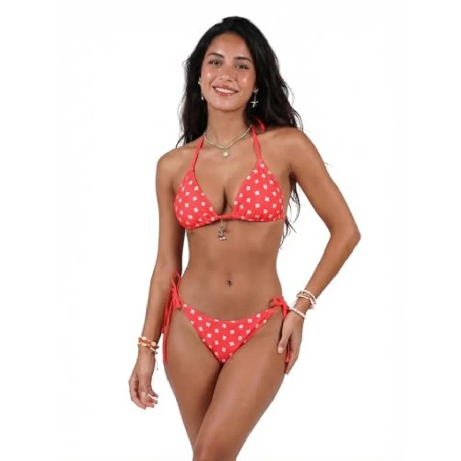 CUPSHE Women's Bikini Set Two Pcs Swimsuit Halter V Neck Triangle Cup Side Ties Low Rise High Leg Color Block