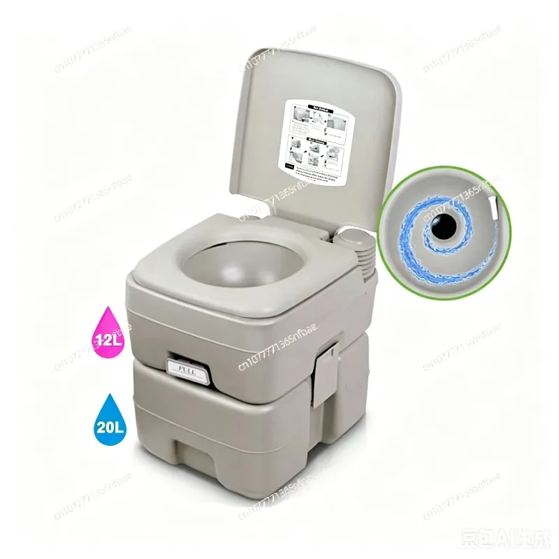 Water Flush Sealed Portable Car Outdoor Mobile Toilet Leak-Proof Travel Commode for RV Camper Yacht Road Trip