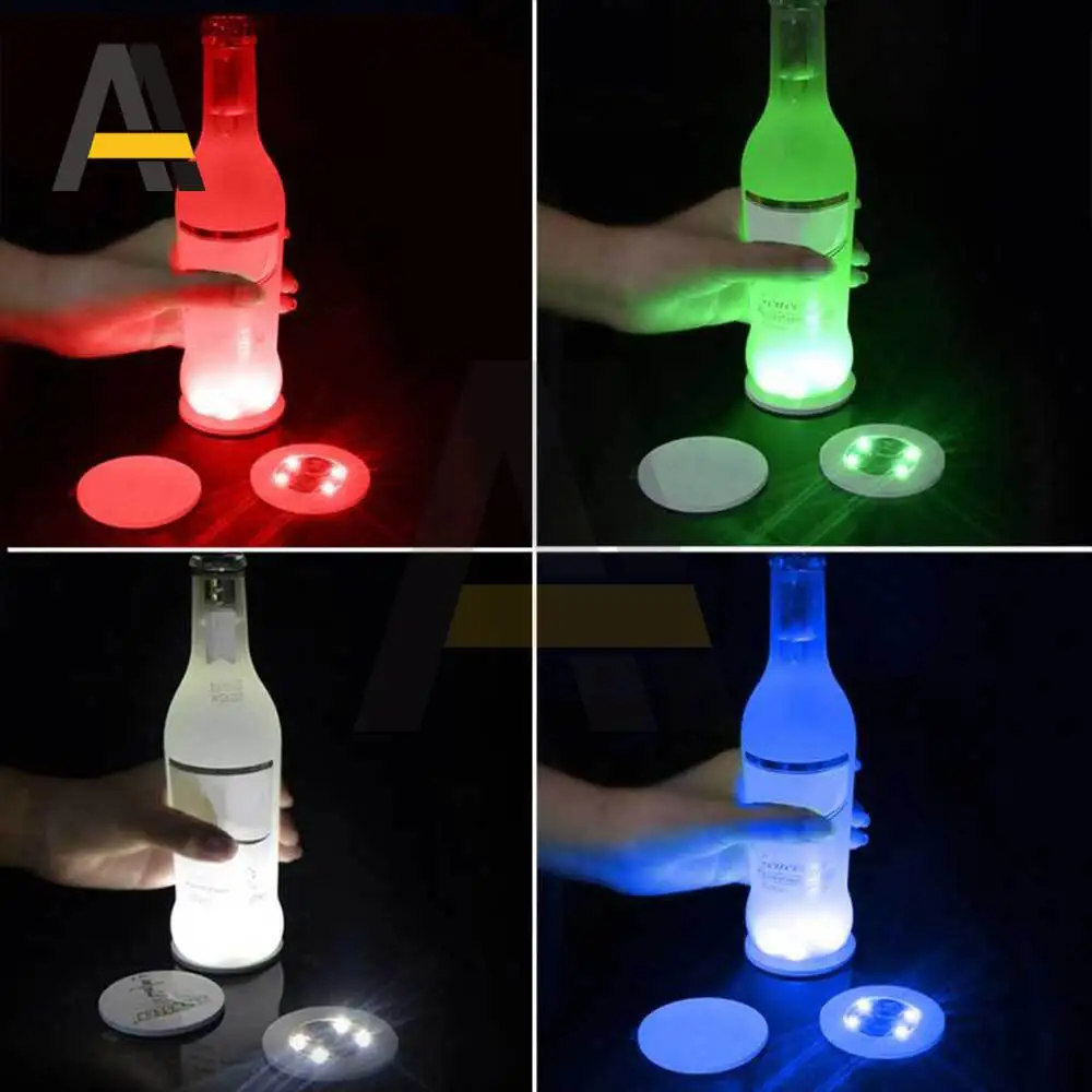 LED Coaster Stickers Luminous Drinks Cup Pads Wine Liquor Bottles Coaster Sticker Bars Atmosphere Lights Cup Sticker Pads