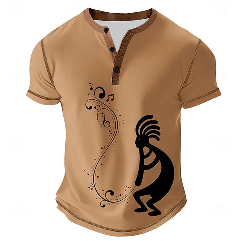 2026 Men's 3D-Printed T-Shirt Waffle-Weave Ethnic-Print T-Shirt Cool And Breathable Short-Sleeve Retro Casual Loose-Fit Top