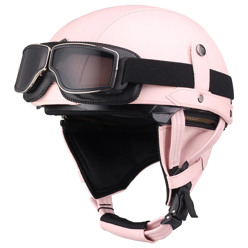 Pink Half Helmet Anti-fall Summer Motorcycle Helmet Breathable Lining Can Unpick And Wash Retro Half Helmet Protection S-XL