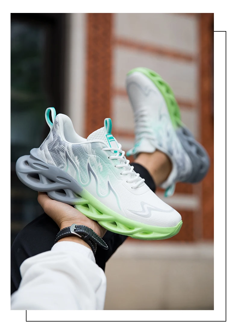Atmungsaktive Laufschuhe für Herren, modische Sneaker mit Farbverlauf und spezieller Sohle, leichte, stoßdämpfende Sportschuhe mit Schnürung. – Detail 10