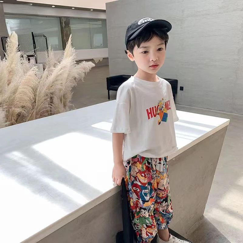 Summer New Boys Casual Pants Graffiti Designer Print Sweatpants Thin Long Loose Harem Trousers Teenage Kids Boys Clothes