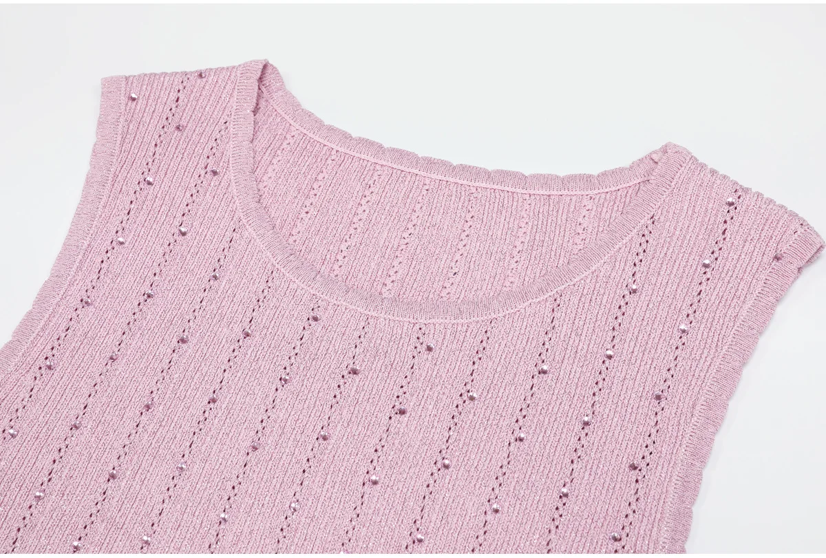 2026 Pink/Black/White  Knitting Women's Tops And Skirts High End Beads Women's 2 Pieces Sets 61305 - view 4