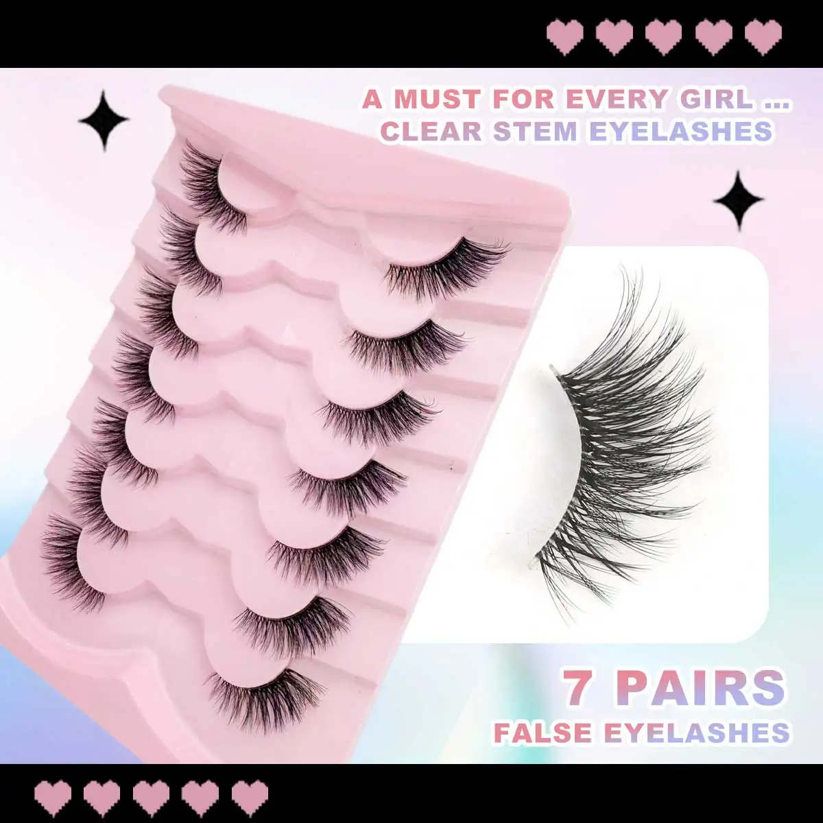 7 paia Mezze ciglia con ciglia naturali finte visone Fascia trasparente 3D ciglia finte soffici mini mezze ciglia super corte carine