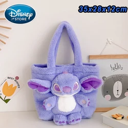 MINISO 2024 New Cartoon Plush Doll Shoulder Bag Sweet and Cute Stitch Strawberry Bear Soft Cute Girls Handbag