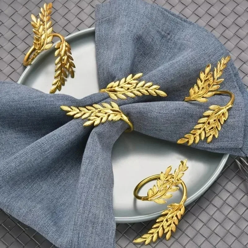Thanksgiving Christmas Napkin Rings Gold Leaf Design Autumn Fall Wedding Dining Table Decor Holiday Napkin Holder Setting