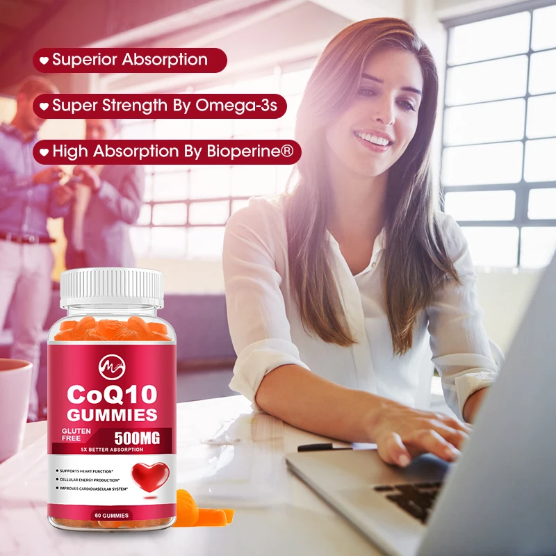 COQ10 Coenzyme Q10 Capsules 500mg,Blood Vessels&Heart Health Blood Pressure Balance for Old People Provide Energy Vitamin Health