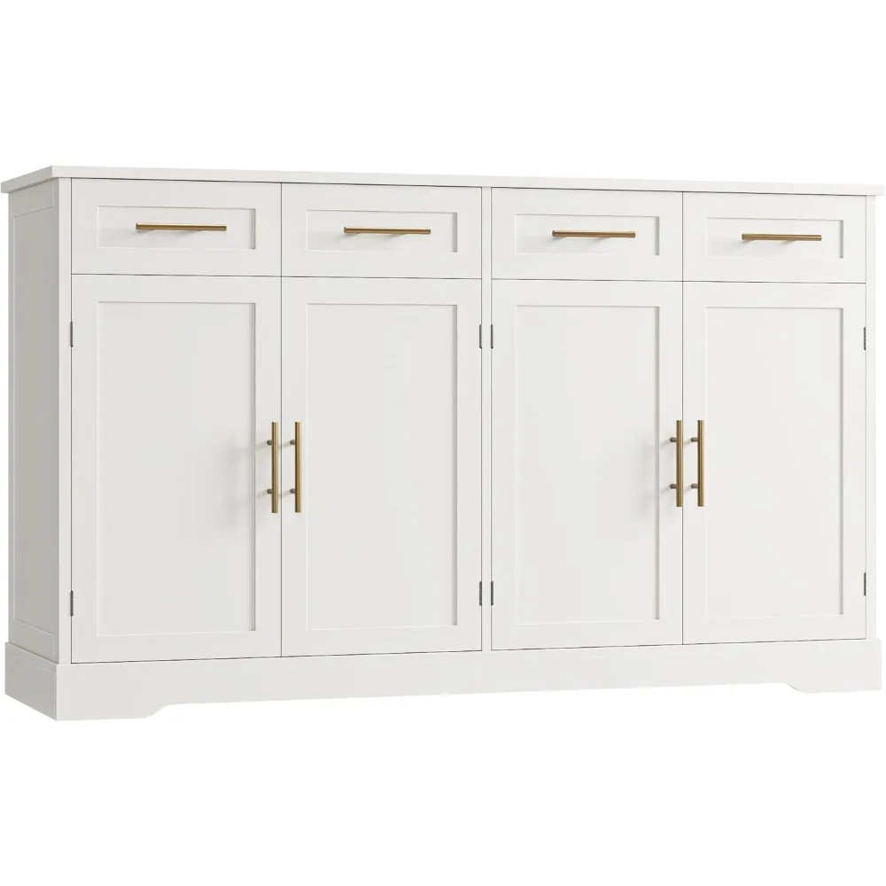 60 Large Buffet Sideboard with Storage, 36 Tall Kitchen Buffet Storage Cabinet with 4 Drawers, Modern Coffee Bar Cabinet