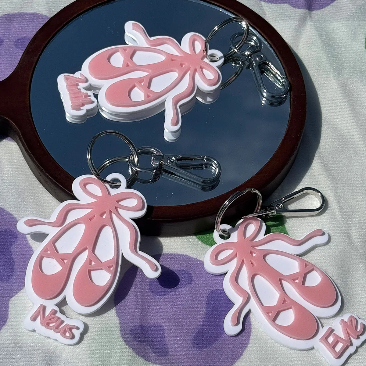 Custom Name Acrylic Keychain Personalized Letter Ballet Shoes Pendant Keychain Cute Pink AccessoriesGift for Men and Women