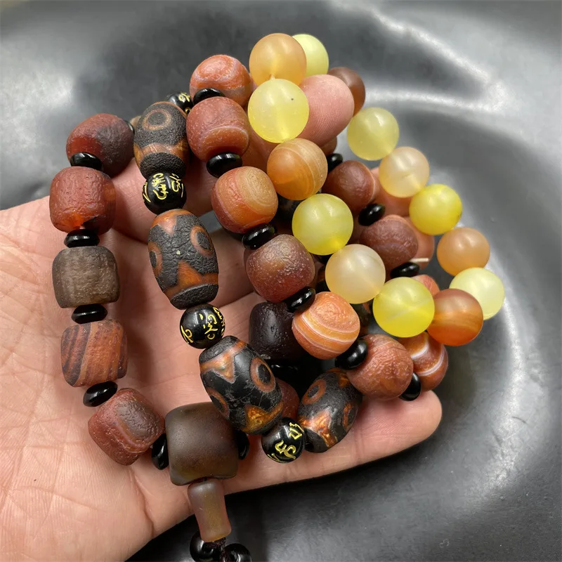 Matte Frosted Red Abacus Bracelet Three-Eye Agate Old-Shaped Beads